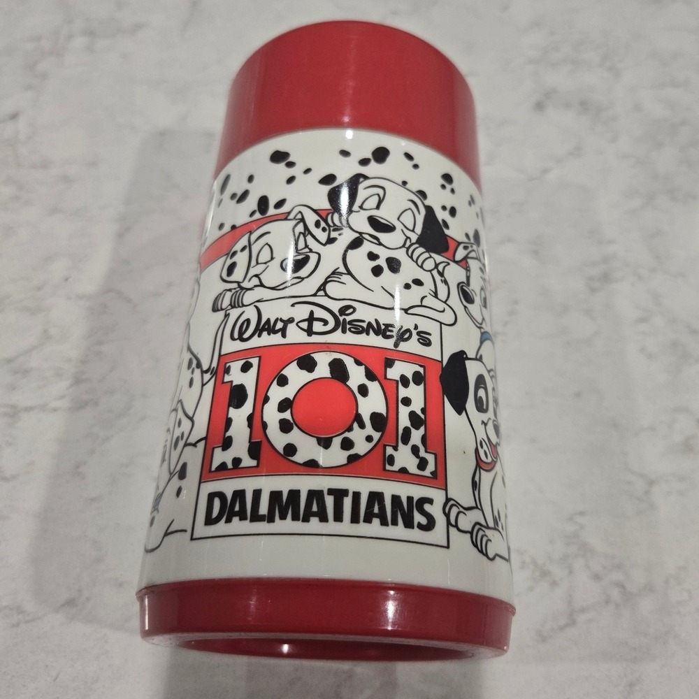 Vintage Aladdin Disney 101 Dalmatians Thermos Red White Black Plastic USA Made